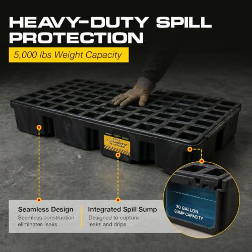Image of Eagle 2 Drum Spill Containment Pallet, Forklift Pockets, Made in USA, Black