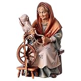  Holyart Paysanne âgée Rouet crèche Original Bois Peint Val Gardena 12 cm