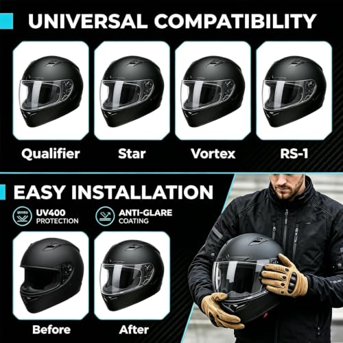 Image of PSLER Shatterproof Helmet Visor for Bell Qualifier & Qualifier DLX,Clear | Impact-Resistant ,UV400 Protection, Motorcycle Tinted Face Shield Replacement for Bell Qualifier /Star /Vortex /RS-1 /Revolver