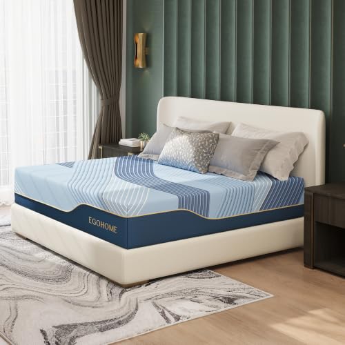 Image of EGOHOME 12 Inch King Size Mattress in a Box, Copper Gel Memory Foam for Cool Sleep, Fiberglass-Free, Pressure Relieving, Medium Firm, CertiPUR-US Certified, 80''L x 76''W