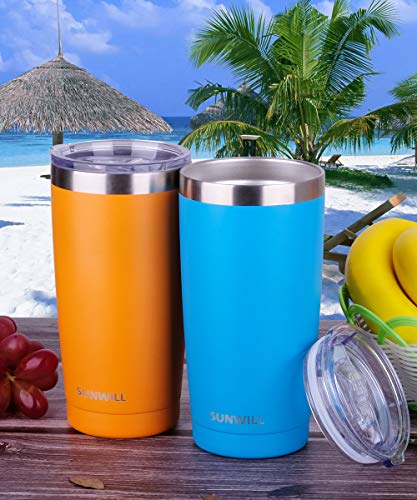 Sunwill 20Oz Tumbler With Lid, Stainless Steel Vacuum Insulated Double Wall Travel Tumbler, Durable Insulated Coffee Mug, Powder Coated Orange, Thermal Cup With Splash Proof Sliding Lid #TOP5