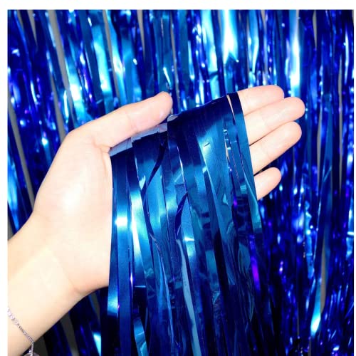 Image of 3 ft X 6 ft Metallic Blue Foil Curtain for Birthday Decorations /Anniversary (1 pc Blue Metallic Foil Fringe Curtain)