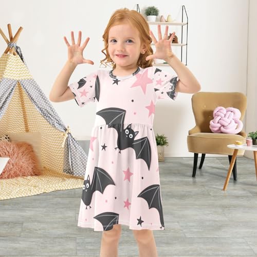 GAIREG Girls Short Sleeve Dress Bats Stars Pink Toddler Sundress Quick Dry Kids Casual Summer Dress, 2T4