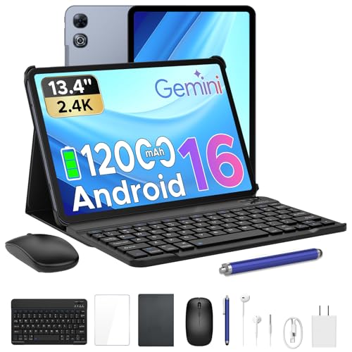 P13 タブレット 13.4インチ 大画面タブレット Android16 GeminiAI 48GB RAM 128GB ROM 2TB拡張 120Hz IPS Widevine L1 顔認証 12000mAh 大容量バッテリー WiFiモデル キーボード付き タブレットPC ケース付き フルセット