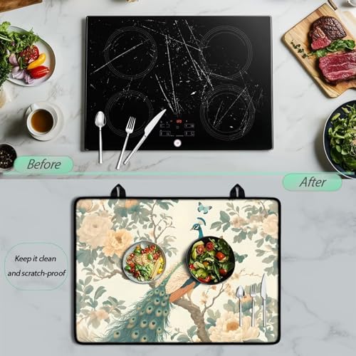 Image of Peacock Electric Stove Top Covers, Thickened Premium Silicone Stove Mat for Glass Top Stove, Waterproof Oven Range Top Cover, Extra Large Dish Drying Mat