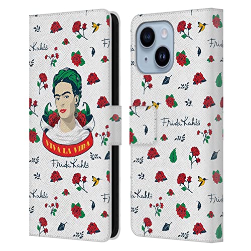 Étui portefeuille en cuir compatible iPhone 14 Plus Frida Kahlo Rose