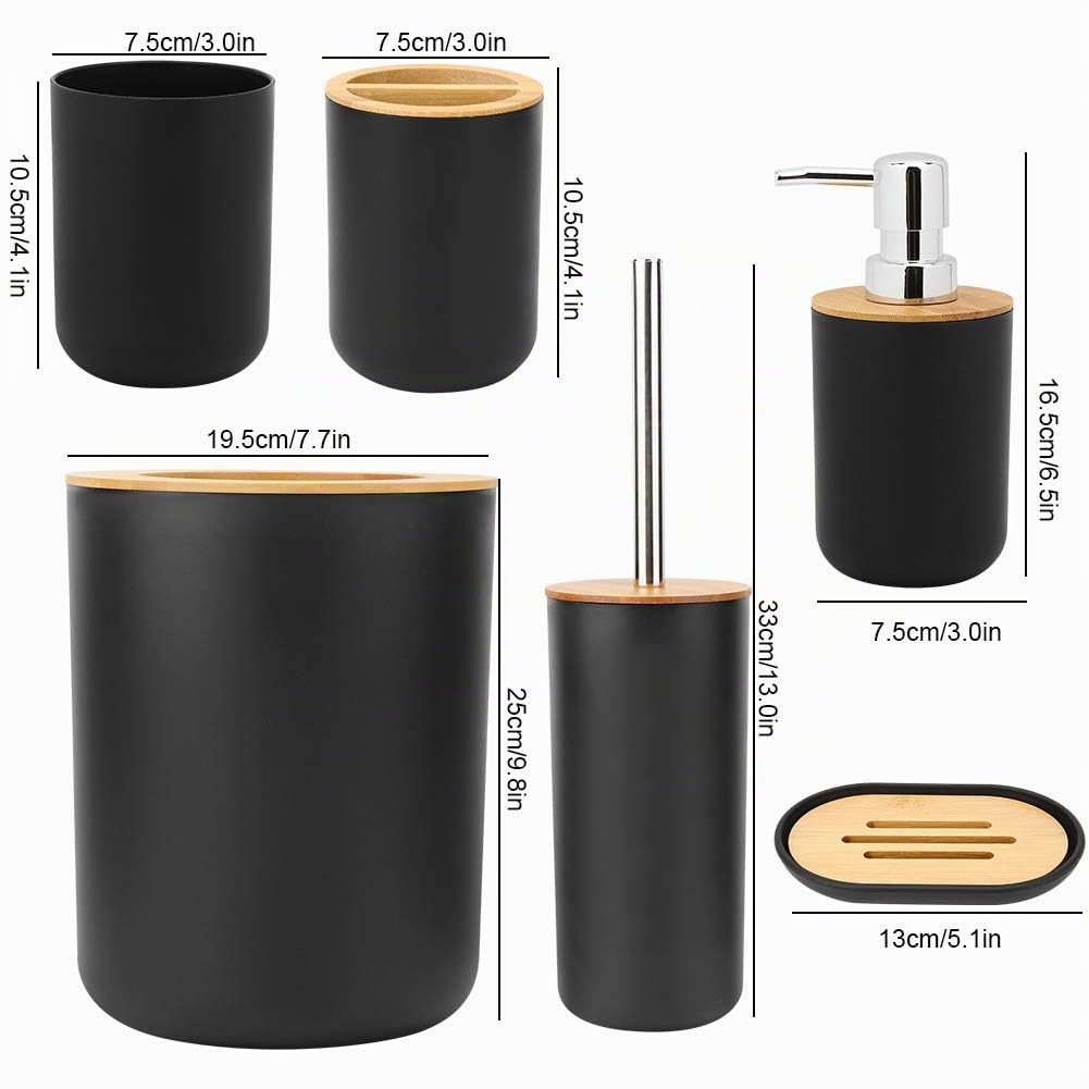 Set di portasapone da bagno nero porta spazzolino tazza risciacquo bottiglia lozione contenitore spazzatura spazzola bagno