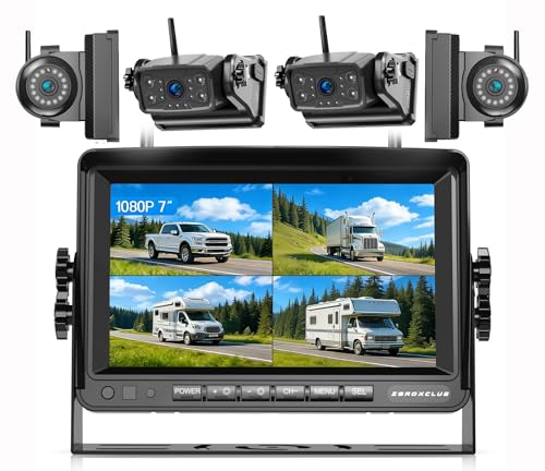 Image of ZEROXCLUB Magnetic Wireless Backup Camera: 7 inch HD 1080P DVR Monitor with 2 Rear View, 2 Side View Cameras, IR Night Vision, Portable Rechargeable Camera for RV /Trailer /5 Wheels /Camper BC704