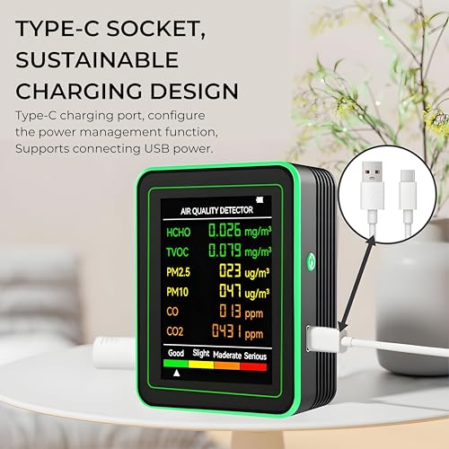Image of DeWire Portable Air Quality Detector with 6-in-1 Monitoring - CO2, CO, PM2.5, PM10, HCHO, TVOC Tester with 2.8 inch Color Display, USB-TypeC Rechargeable for Home and Office