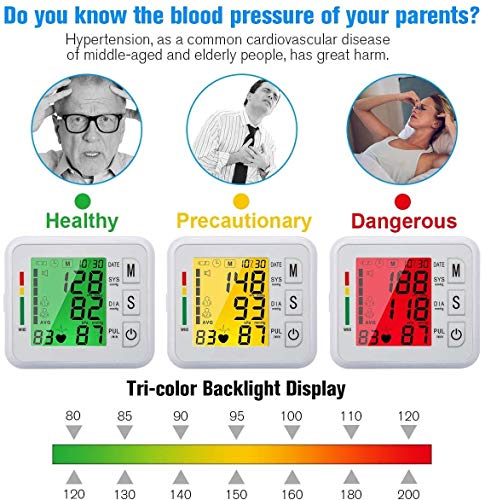 Topffy Blood Pressure Monitor,Wrist Digital BP Cuff Automatic BP Machine 99 * 2 Reading Memory Large Pulse Rate Monitoring Meter Tri-Backlit Rechargeable Wrist Blood Pressure Monitor for Home Use - Thumbnail 7