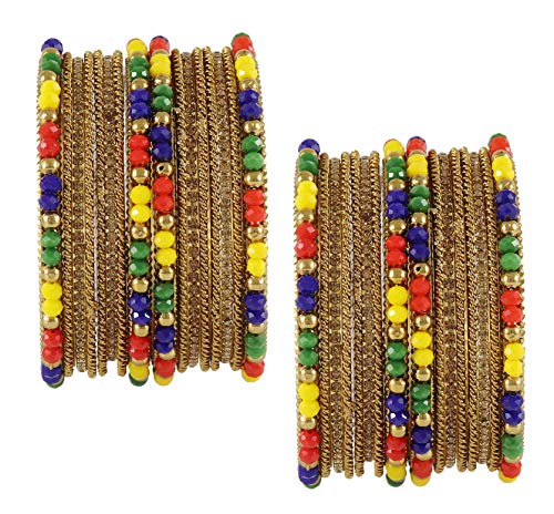 Image of NMII Metal with Zircon Gemstone, Pearls and Beads Studded Glossy Finished Bangle Set For Women and Girls