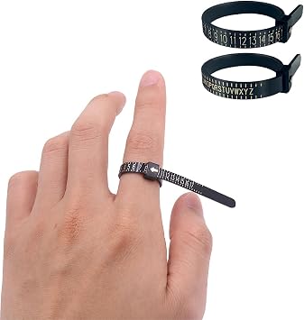 TANJIN Black US UK Ring Sizer Measuring Tool Plastic Finger Sizer Ring Gauge Measuring Tool Belt for Measuring Wedding Rings Proposal Rings 2 PCS