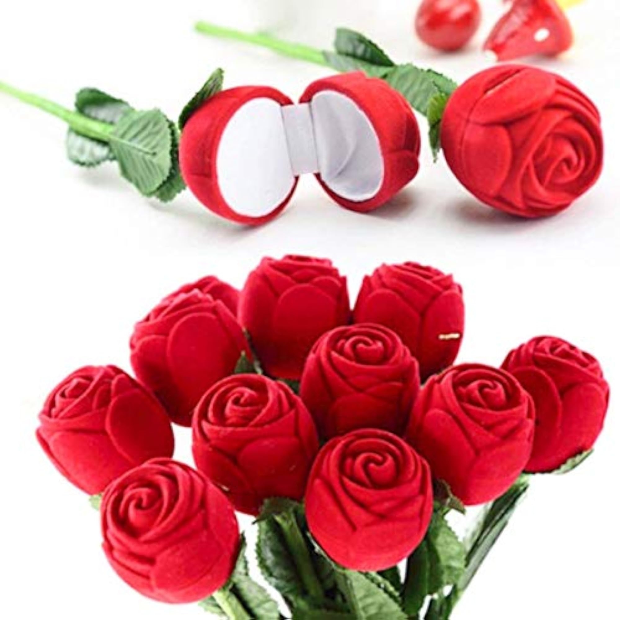 Velvet Red Rose Ring Box for Women, Set of 2