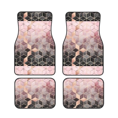 Alfombrillas para coche de neopreno rosa y oro con diseño nórdico geométrico juego de 4 piezas