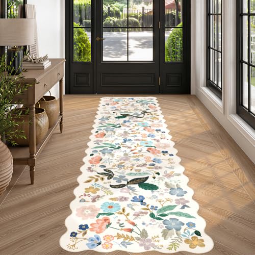 HY HAOYUNLAI Washable 2'6x10 Hallway Runner Rug Low Pile Scalloped Carpet