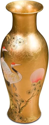Miniatura 5 de China Muebles en línea 24 pulgadas hoja de oro grúas de longevidad florero oriental