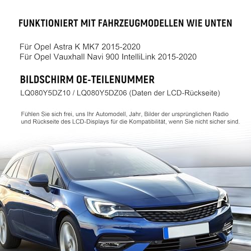 YADINATAY LQ080Y5DZ10 LCD Display für Opel Astra k Intellilink Navi 900 Touchscreen Vauxhall 2015-2020 Monitor GPS Navigation Digitalisierer Auto LQ080Y5DZ06 LQ080Y5DZ09 LQ080Y5DZ11 Bildschirm