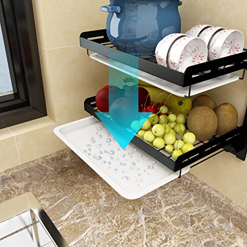 Supfirm Wall Mounted Stainless Steel Dish Drying Rack Fruit Vegetable Storage Basket with Drainboard and Hanging Chopsticks Cage Knife Holder Kitchen Supplies Shelf Utensils Organizer (2-Tier) by Supfirm - Image 3