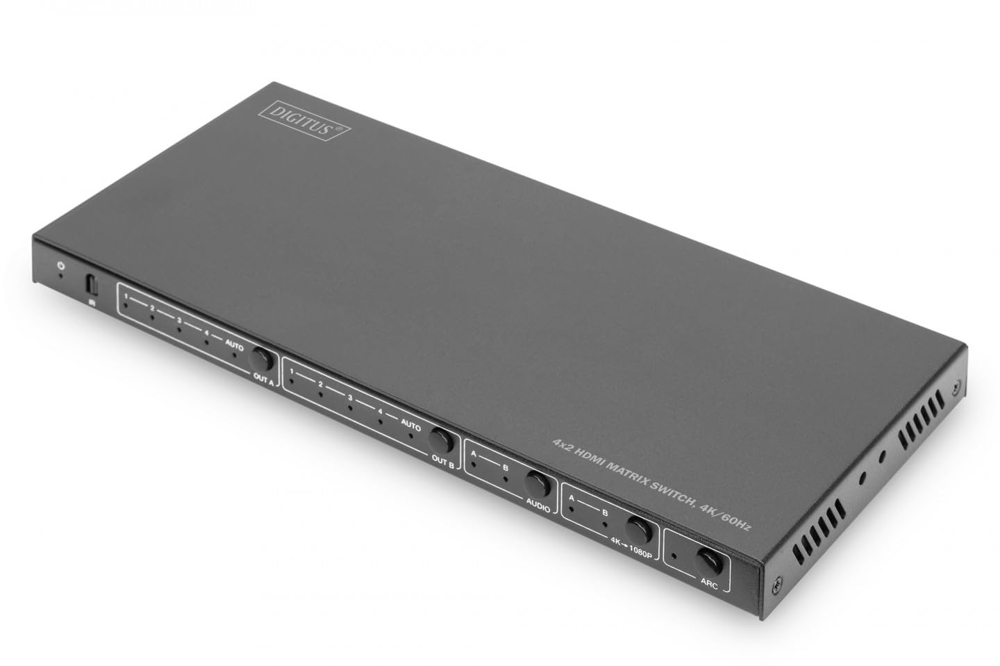 DIGITUS DS-55509 Przełącznik matrycowy HDMI 4x2-4 wejścia 2 wyjścia - UHD 4K/60 Hz - HDCP 2.2/1.4 i HDMI 2.0 - HDR10+, HLG, ARC, Dolby Vision, przełącznik EDID