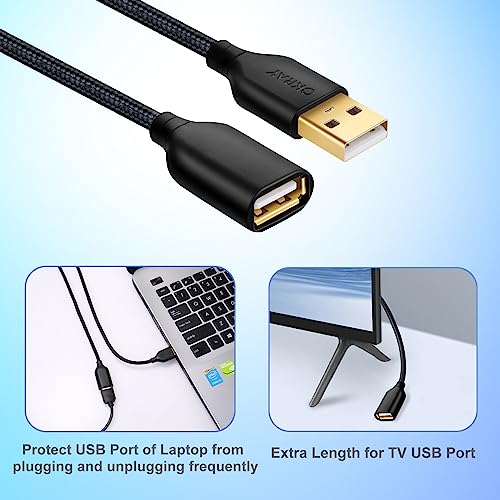Upgrade with USB Extension Cable, OKRAY 2-Pack 6FT Braided USB 2.0 Extender Cable Type A Male to A Female Data Transfer Extension Cord with Gold-Plated Connector for USB Flash Drive/Hard... - Image 6