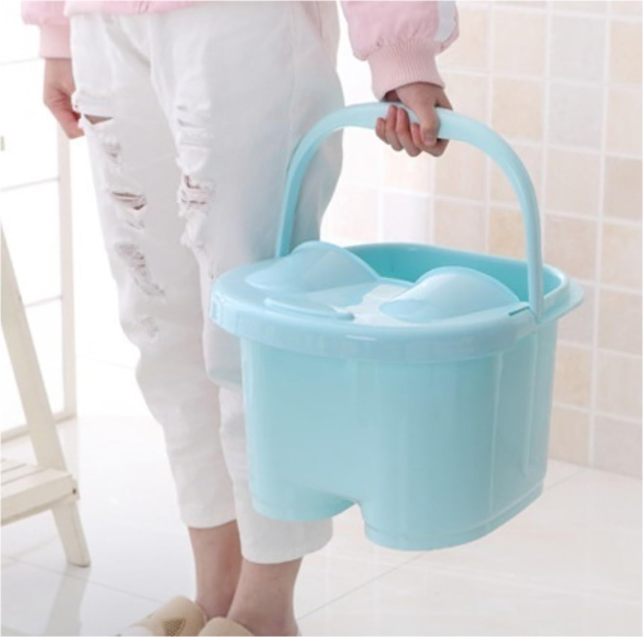 Fußbad Fußbadewanne Kaltes Heißes Wasser Fuß Massage Spa Eimer Becken Wanne Für Männer Frauen Füße Tief Fußbad Barrel Fußwanne Hause(Pink)
