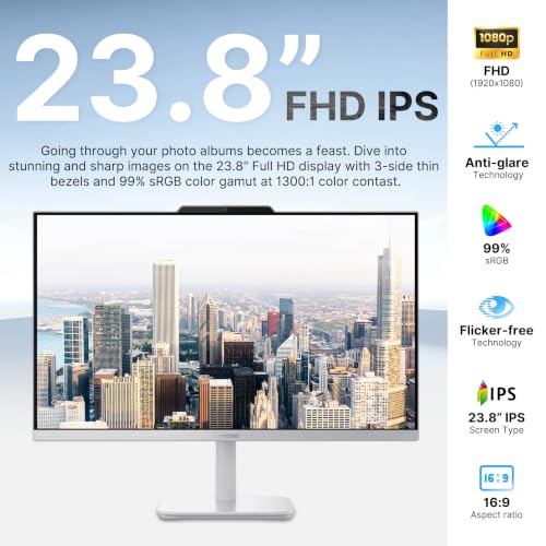 Image of Lenovo A100 23.8 inch FHD IPS All-in-One Business Desktop Computer, Intel Processor N100, 8GB DDR5, 256GB SSD, USB Calliope Keyboard & Mouse, 720p HD Camera, WiFi 6, Win 11 Pro, Cloud Grey
