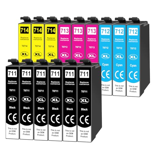 Yowell 15x T0715 Cartouches d'encre compatibles avec Epson T0711 T0712 T0713 T0714 pour Stylus BX300F SX610FW SX600FW SX510W SX400 SX410 SX415 SX100 SX200...