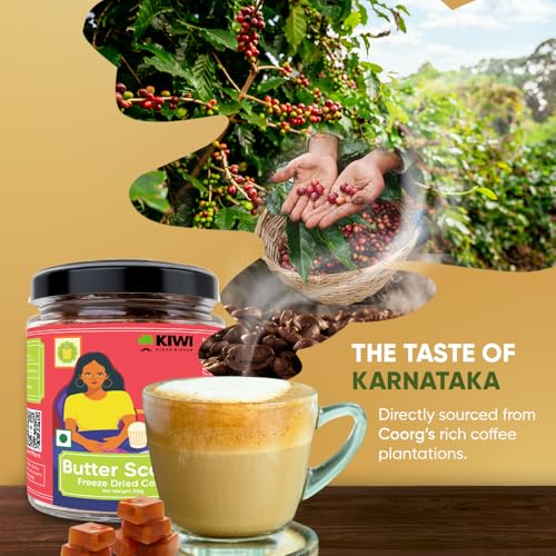 Image of KIWI Kisan Window Butterscotch Freeze-Dried Instant Coffee, 50g | 100% Arabica | Latte, Espresso, Cappuccino | Rich Butterscotch Aroma & Flavour | Easy Brewing | Sourced from Coorg Karnataka