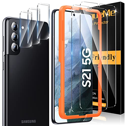 UniqueMe [5 Stück] Schutzfolie Kompatibel mit Samsung Galaxy S21 5G, 2 Panzer Schutz Glas und 3 Kameraschutz, 9H Härte, HD Displayschutz,Fingerabdruck-ID Unterstützen Cover