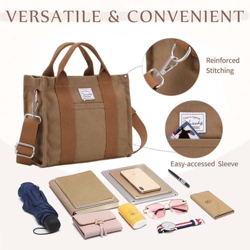 Image of VASCHY Canvas Tote bag, Casual Reusable Work Totes for Women Teachers with Zippers Pockets Crossbody Shoulder Bag Purse