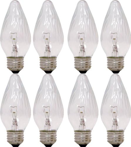GE Lighting F15 Auradescent Incandescent Candelabra Light Bulbs, Flame Tip, Clear Finish, Decorative F Type, 40-Watt, 350 Lumen, E26 Medium Base, 8-Pack