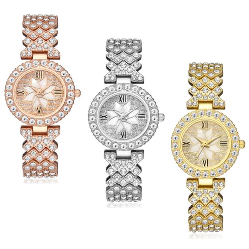 Dacdyi 3Pcs Luxury Women Watches Wholesale Diamond Bracelet Watch Round Dial Analog Quartz Lady Wristwatches by Dacdyi - Used condition - US$11.90