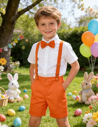 Image of A&J DESIGN Baby & Toddler Boys 3Pcs Suspenders Suit Set, Dress Shirt, Bow Tie, Vest and Shorts (12M - 5T)
