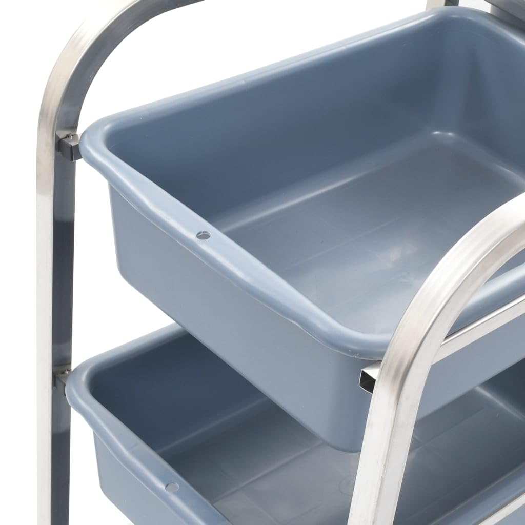 Carro de cocina con ruedas de acero inoxidable con recipientes de plástico, 82 x 43,5 x 93 cm, capacidad de carga de 50 kg, 5 contenedores, 4 ruedas con frenos, espacio de almacenamiento para