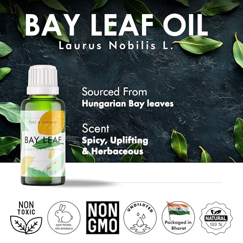 Image of Esslux Bay Leaf Essential Oil for Dry Hair & Scalp - Perfect for Aromatherapy, Hair Growth & Sleep - Pure, Therapeutic Grade Bay Leaf Oil - Diffuse or use on Skin or Hair - 15 ML