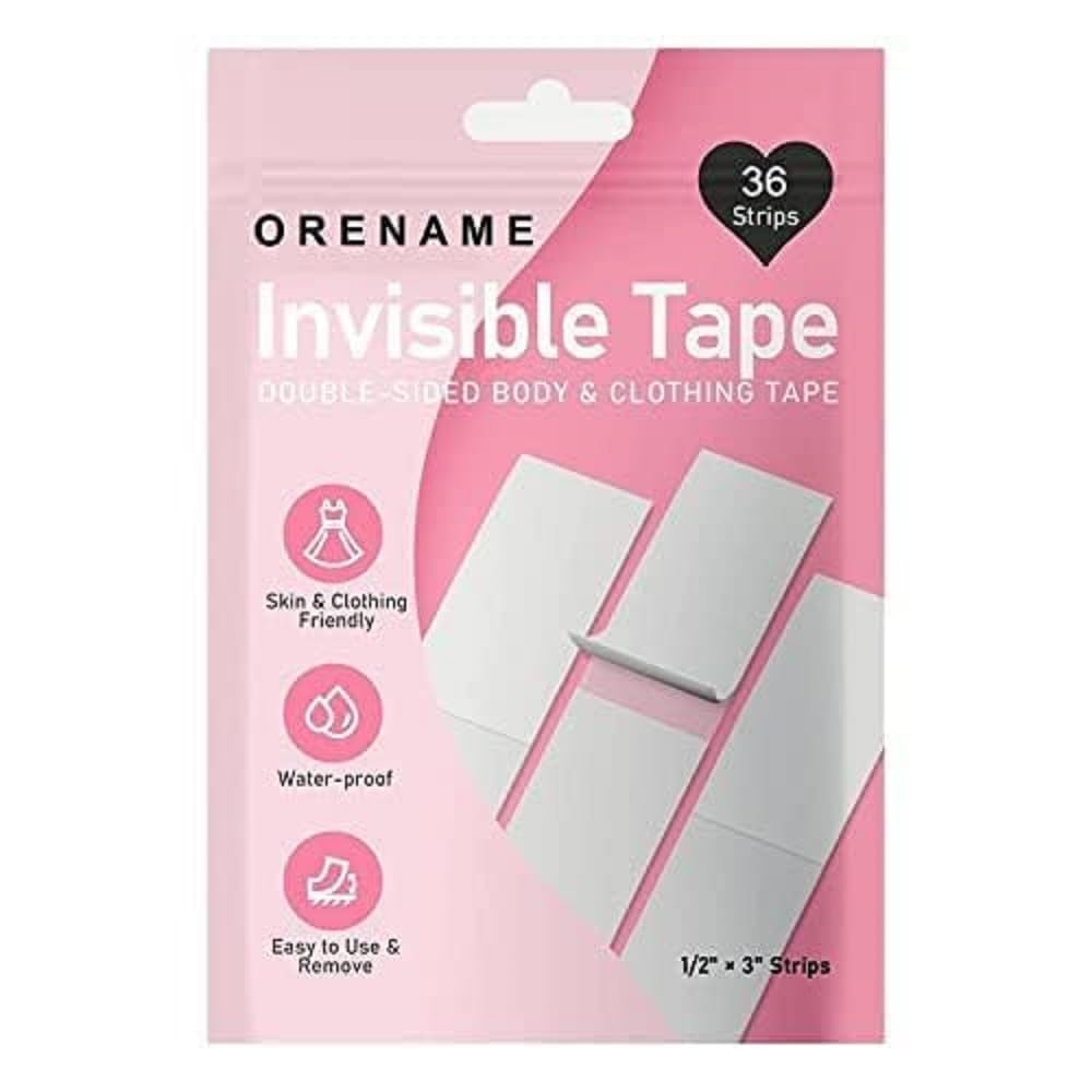 Double-Sided Tape for Fashion, Tape for Clothes, Fabric Tape for Women's Clothing and Body, All Day Strength, Invisible, Transparent, No Residue, Strong, Pink (36) | ?14L x 4W cm