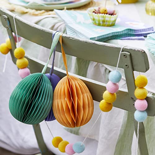 Talking Tables Honeycomb Easter Egg Decorations - Pack of 3 Paper Baubles for Tree in Green Yellow & Purple, Medium Size - Image 2