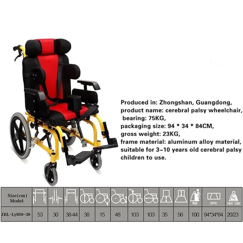 Wheelchair for Kids with Cerebral Palsy, Comfortable Small Wheelchair for Disabled and Postoperative Children, Suitable for Children Aged 3-10 Years Old