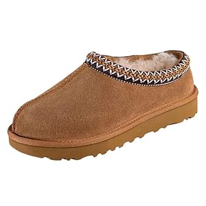 Women’s Slipper Slip On For Women Suede Leather Indoor/Outdoor Comfy Fur Fleece Lined Short Mini Boot Tasman Slippers