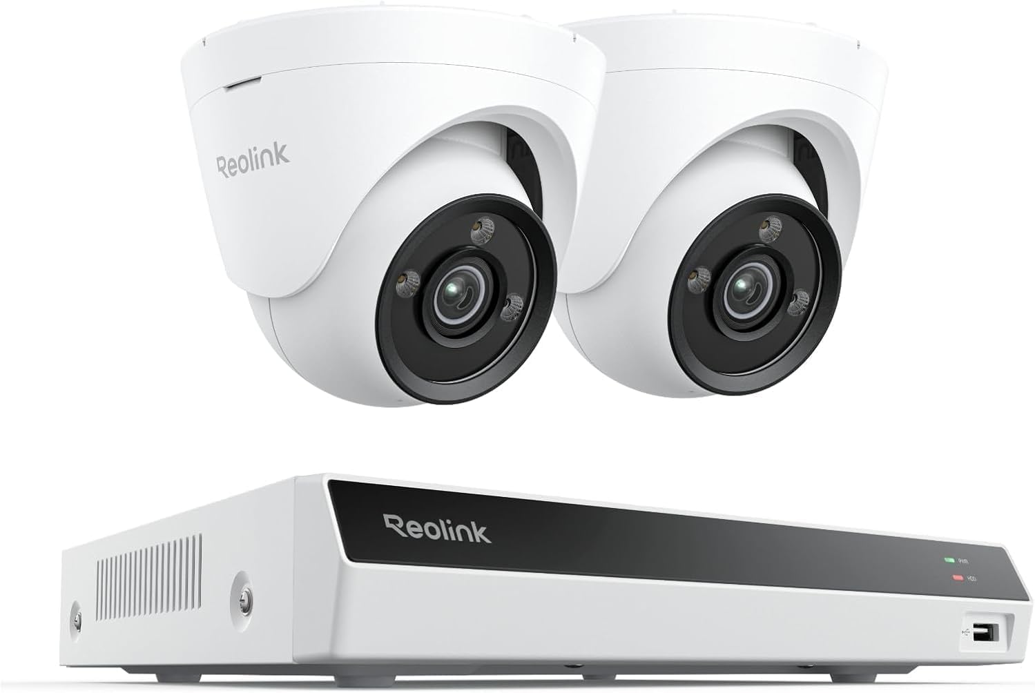 REOLINK 4k PoE Security Camera System, True Color Night Vision, Indoor Outdoor Surveillance, Smart Human/Vehicle/Pet Detection, 2xCX820 & 1x8CH NVR RLN8-410 White, Pre-Install 2TB
