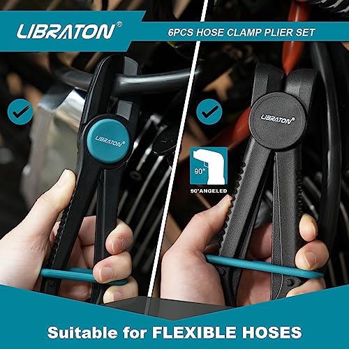 Image of Libraton Hose Clamp Pliers - 6pc Set, Straight & 90, Plastic, Brake, Fuel, Coolant, Radiator Hose, Gas Line