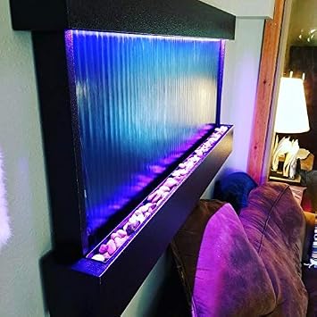 Wall Waterfall XXL 60" Wide x 26" Tall Black Frame, Mirror Background, Color Lights, Remote ctrl by Jersey Home Decor