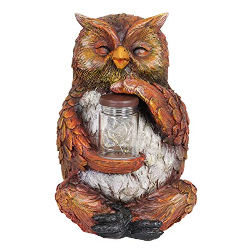 Exhart Garden Sculpture, Owl Solar Garden Statue with Glass Jar, 8 LED Firefly Lights, Outdoor Garden Decoration, 7 x 7.5 x 10 Inch