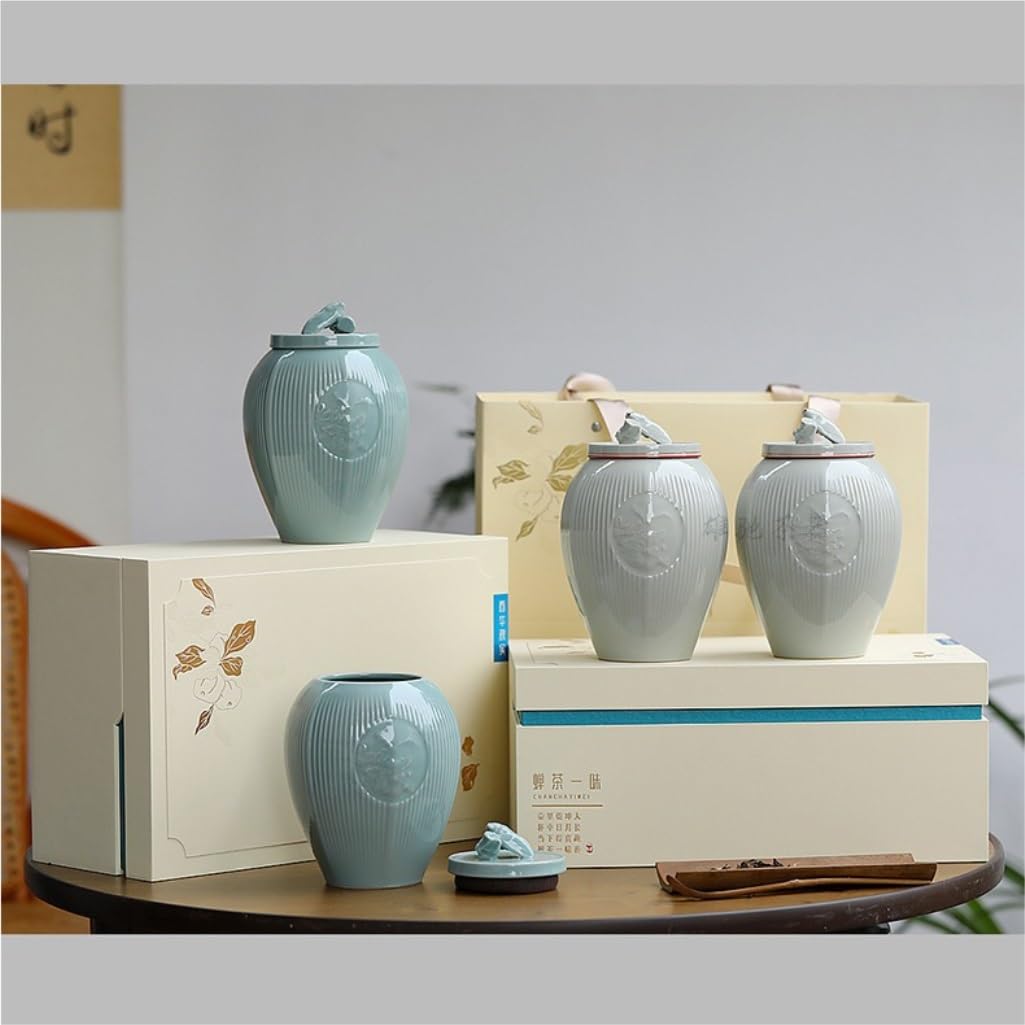 Zuckerdose Celadon-Teedose, Keramik-Vorratsbehälter for losen Tee, eignet sich for die Aufbewahrung von Kaffeepulver, Zucker, Salz usw Teeblätter Aufbewahren(B,M)
