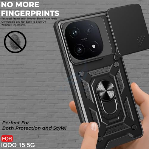Image of AESTMO Tough Armor iQOO 15 5G Bumper Back Case Cover | Ring Holder & Sliding Camera Shield Cover | 360 Degree Protection Back Case Cover for iQOO 15 5G (Black)
