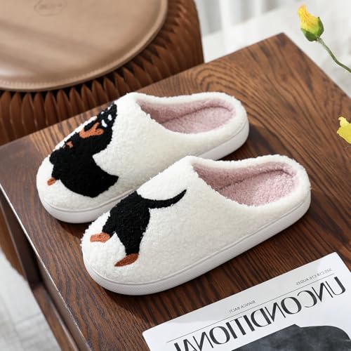 Solutra Hausschuhe Damen Plüsch Winter, Warme Pantoffeln Herren Slippers, Flauschige Weiche Rutschfeste Hauspantoffeln Damen (41/42 EU, Dackel)