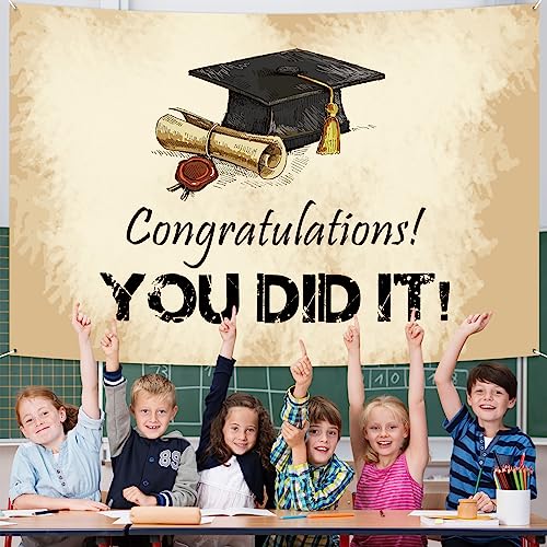 Probsin Extra Large Graduation Banner 72" X 48" You Did It Graduation Decorations Congrats Grad Backdrop Class Of 2023 Party Supplies Vintage Style Hanging Poster Background For Outdoor Indoor Gifts House Garden Photography #TOP6