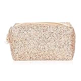 RIAH FASHION Pouch Clutch Organizer Bag - Travel Cosmetic Makeup Toiletry Jewelry Cute Sequin Purse Adjustable Strap (Glitter Cosmetic Bag - Gold)