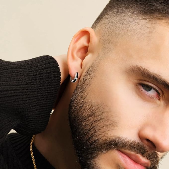 KRKC Hoop Earrings for Men S925 Sterling Silver Hypoallergenic Hoop Earrings, 14K Gold Plating Round Circle Earrings For Men Women - Image 3