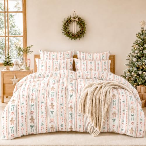 Erwinmu Christmas Duvet Cover Set Twin,Christmas Gingerbread Bows Bedding